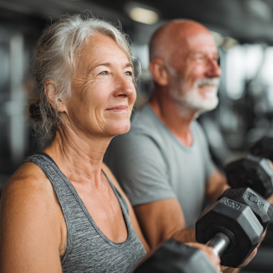 Літня жінка займається йогою на свіжому повітрі